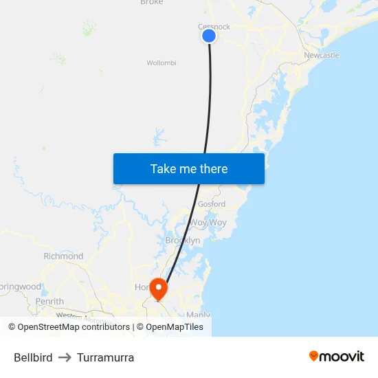 Bellbird to Turramurra map
