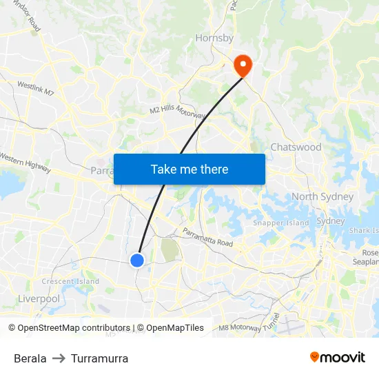 Berala to Turramurra map