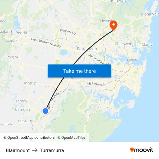 Blairmount to Turramurra map