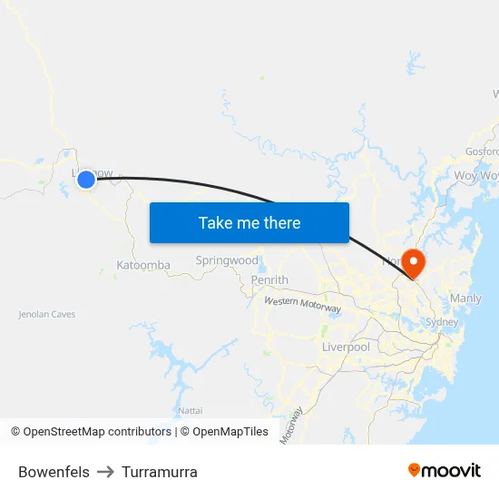 Bowenfels to Turramurra map