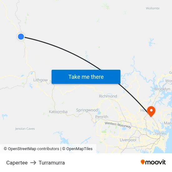 Capertee to Turramurra map