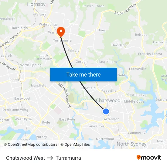 Chatswood West to Turramurra map