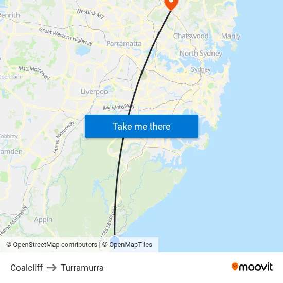 Coalcliff to Turramurra map
