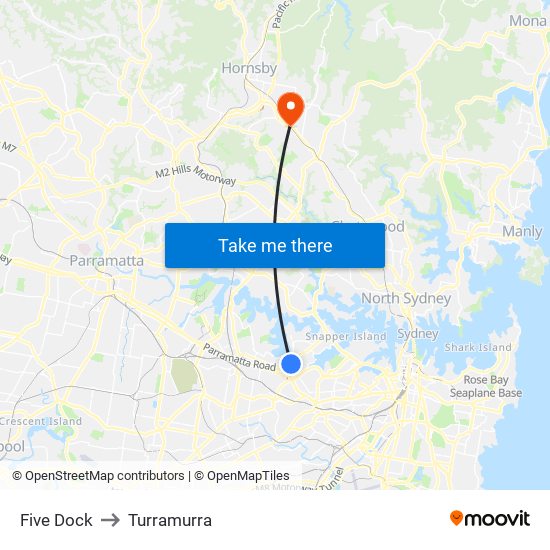 Five Dock to Turramurra map