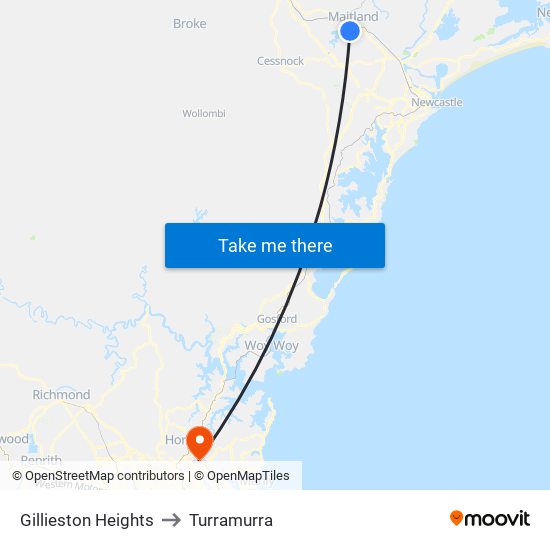 Gillieston Heights to Turramurra map