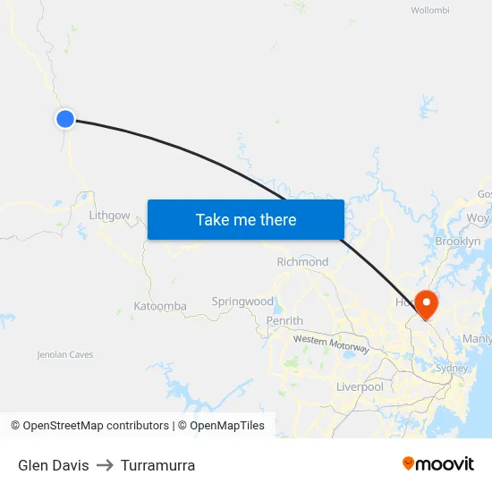 Glen Davis to Turramurra map