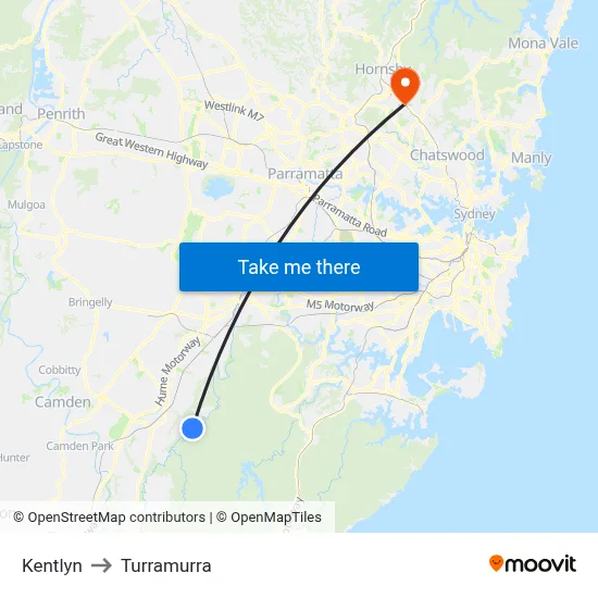 Kentlyn to Turramurra map