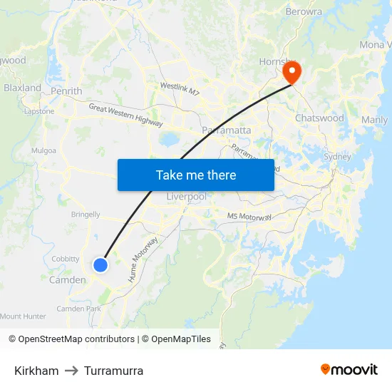 Kirkham to Turramurra map