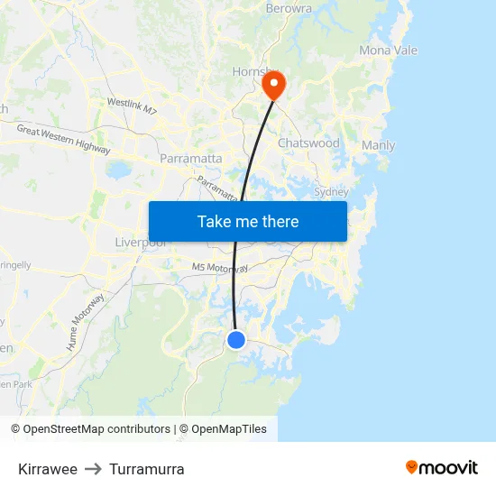 Kirrawee to Turramurra map