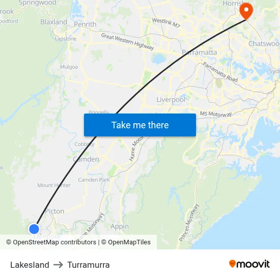Lakesland to Turramurra map