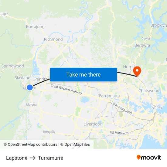 Lapstone to Turramurra map