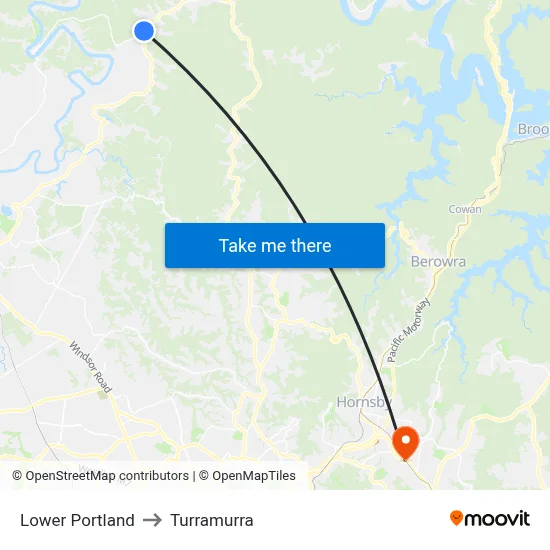 Lower Portland to Turramurra map