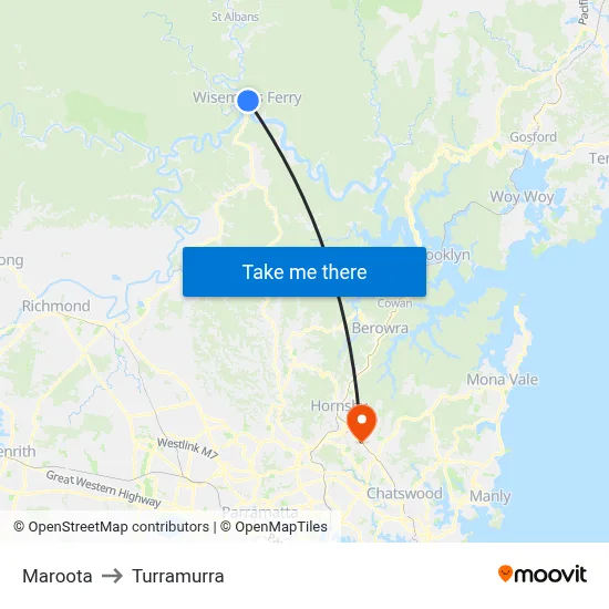 Maroota to Turramurra map