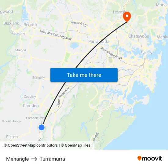 Menangle to Turramurra map