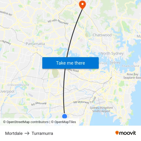 Mortdale to Turramurra map