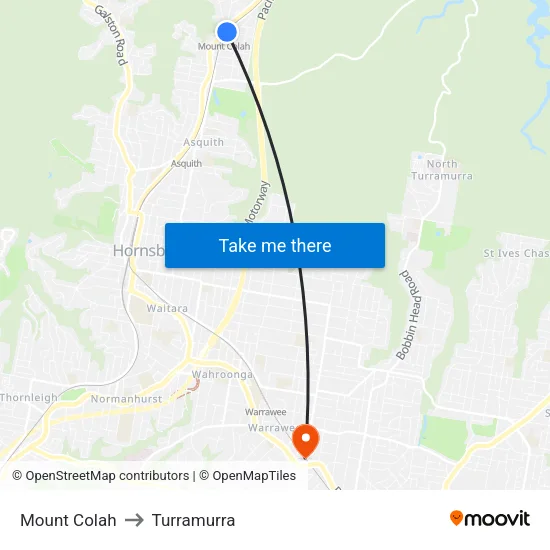 Mount Colah to Turramurra map