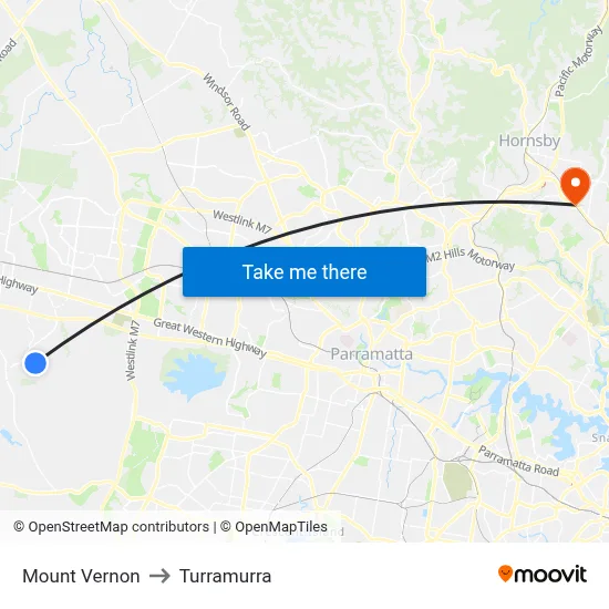 Mount Vernon to Turramurra map