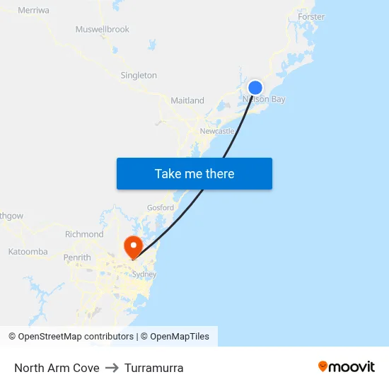 North Arm Cove to Turramurra map