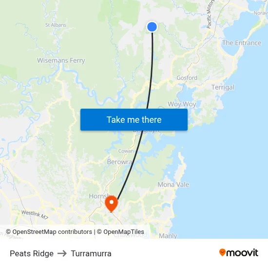 Peats Ridge to Turramurra map
