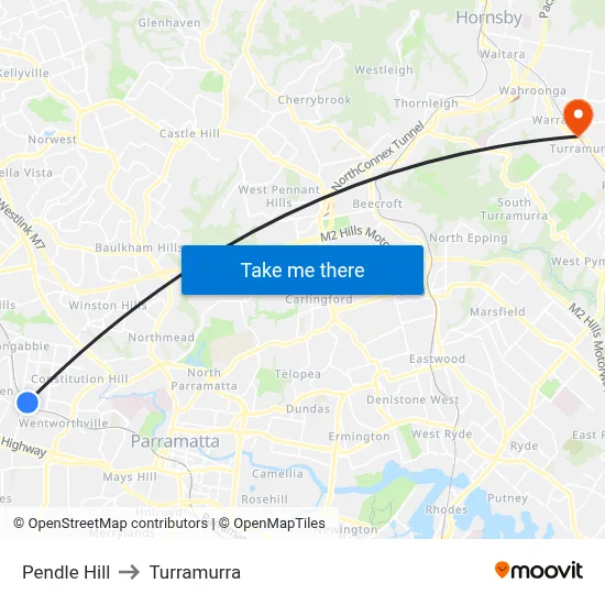 Pendle Hill to Turramurra map