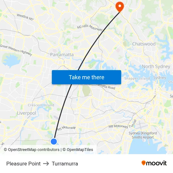Pleasure Point to Turramurra map