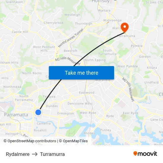 Rydalmere to Turramurra map
