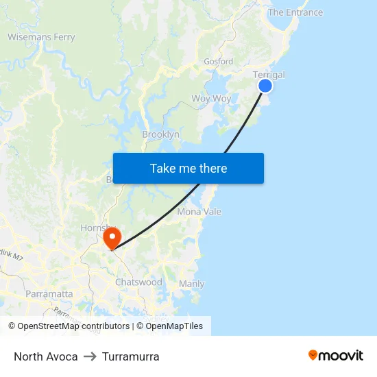 North Avoca to Turramurra map
