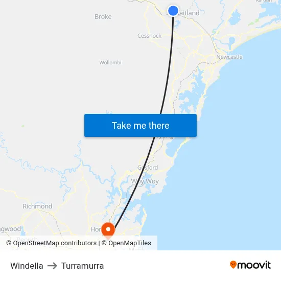 Windella to Turramurra map