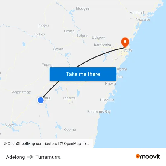 Adelong to Turramurra map