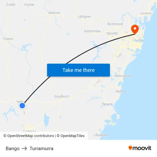 Bango to Turramurra map