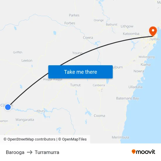 Barooga to Turramurra map