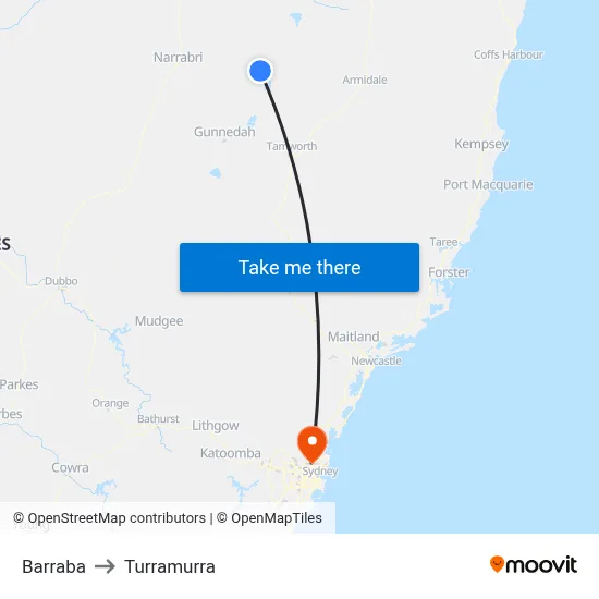 Barraba to Turramurra map