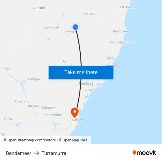 Bendemeer to Turramurra map
