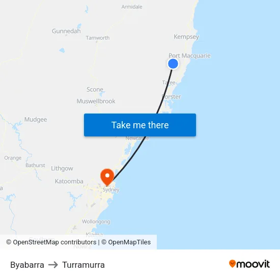 Byabarra to Turramurra map