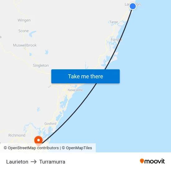 Laurieton to Turramurra map