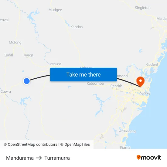 Mandurama to Turramurra map