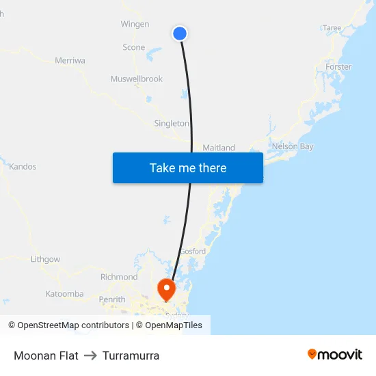 Moonan Flat to Turramurra map