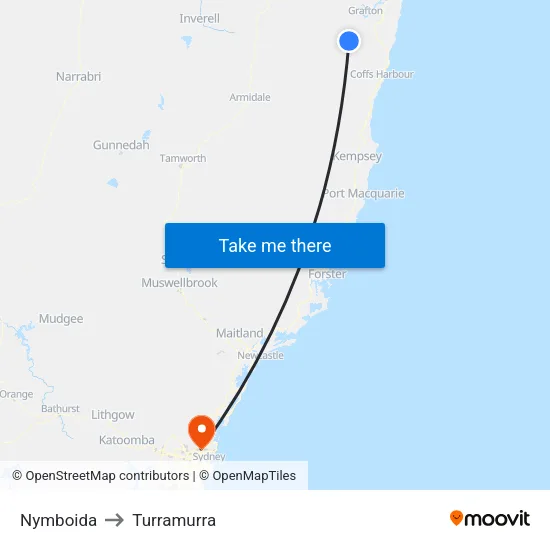 Nymboida to Turramurra map