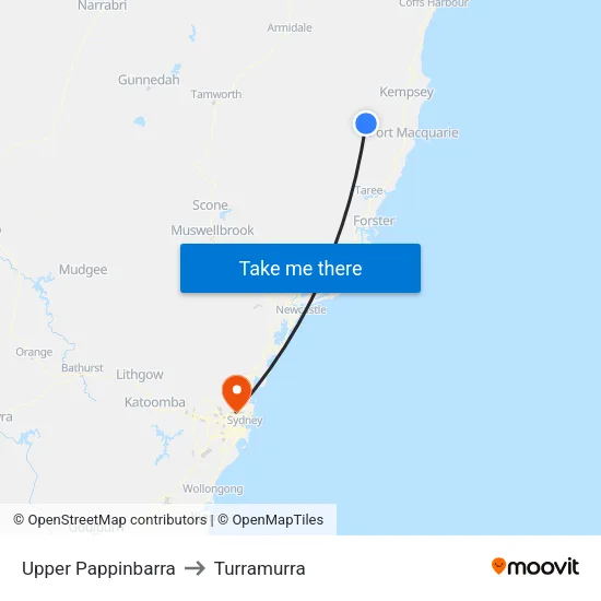 Upper Pappinbarra to Turramurra map