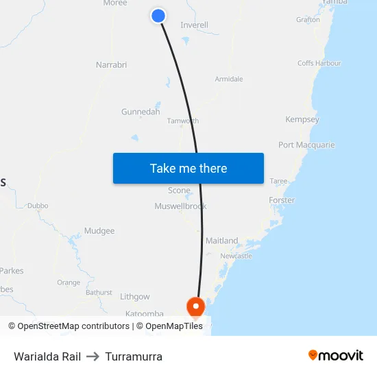 Warialda Rail to Turramurra map