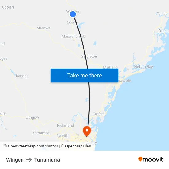 Wingen to Turramurra map