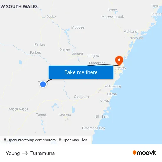 Young to Turramurra map