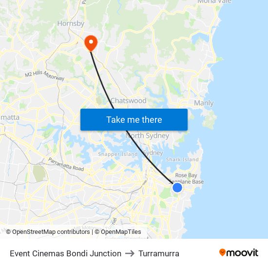 Event Cinemas Bondi Junction to Turramurra map