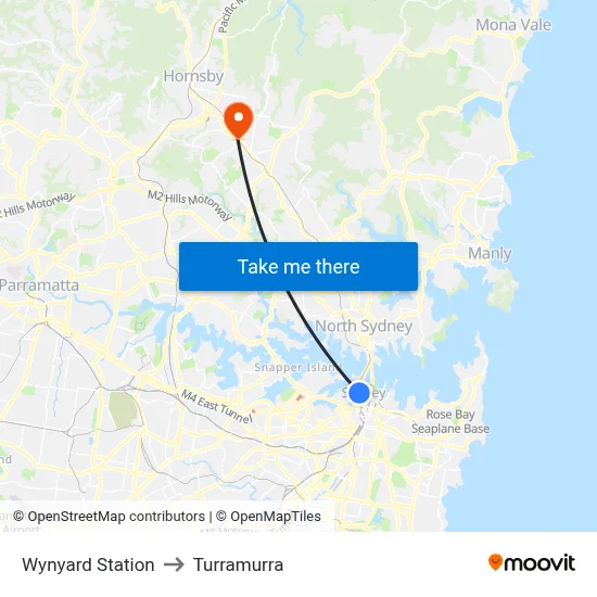 Wynyard Station to Turramurra map