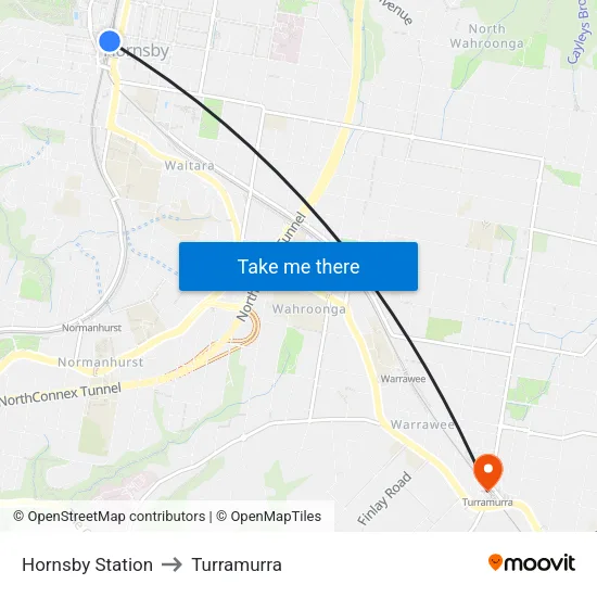Hornsby Station to Turramurra map
