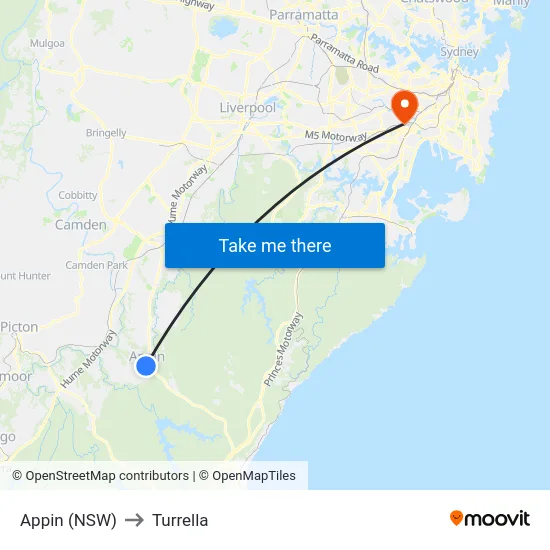 Appin (NSW) to Turrella map