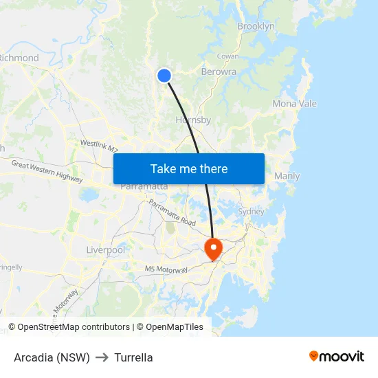 Arcadia (NSW) to Turrella map