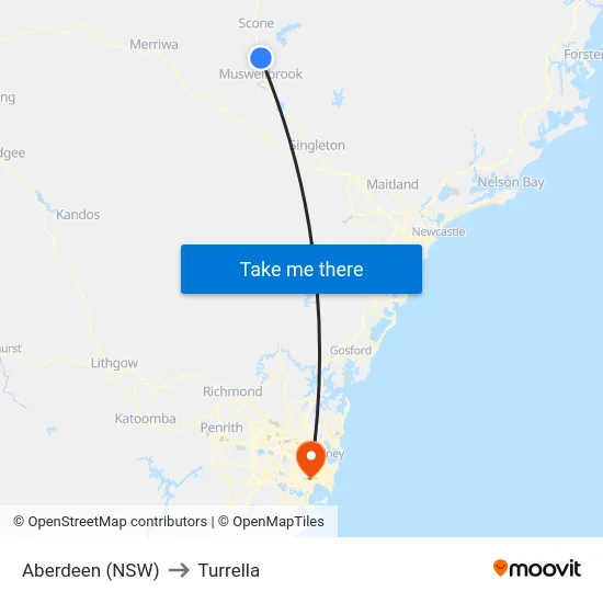 Aberdeen (NSW) to Turrella map