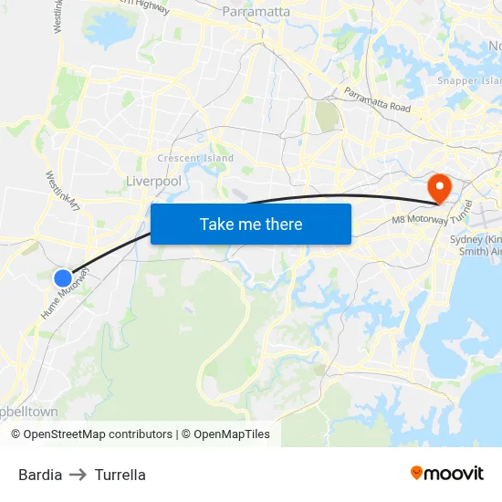 Bardia to Turrella map