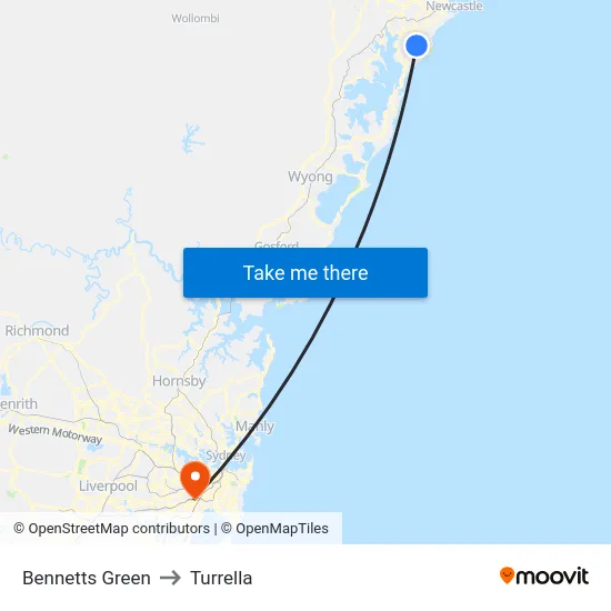 Bennetts Green to Turrella map